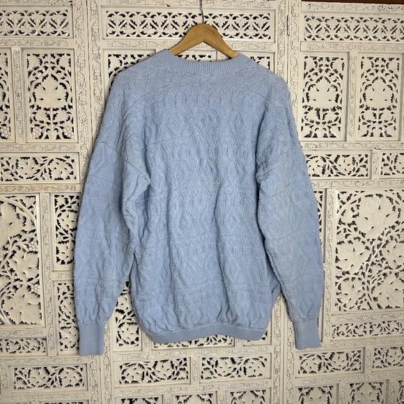 Vintage Light Blue Chunky Knit Aztec Geometric Oversized Slouchy Cardigan Sz M - Picture 6 of 9